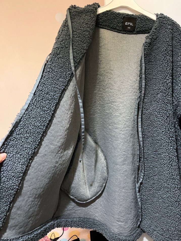 Gri ip bağlamalı Kadın Polar Ceket - Görsel 2