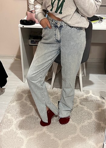 Gri Kadın Denim Bol Kesim Jean - Görsel 5