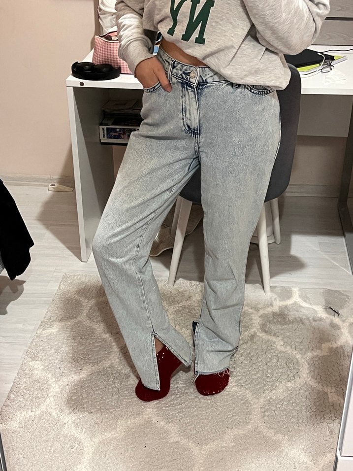 Gri Kadın Denim Bol Kesim Jean - Görsel 5