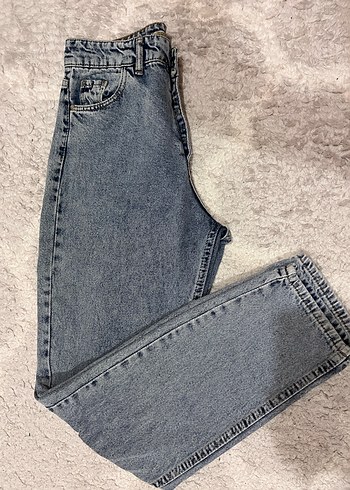 Düğmeli Gri Mavi Kadın Denim Pantolon - Görsel 2