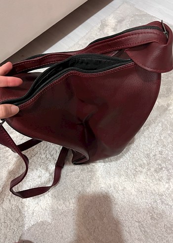 Bordo Deri Fermuarlı Kadın Sırt Çantası - Görsel 3