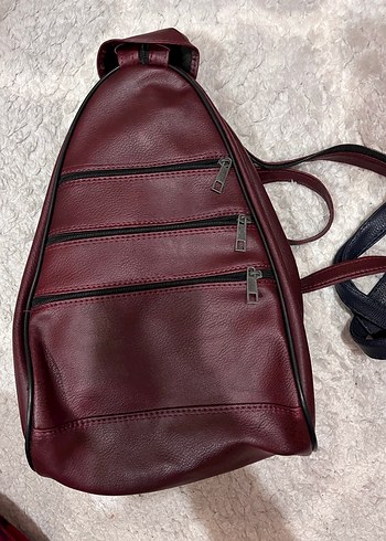 Bordo Deri Fermuarlı Kadın Sırt Çantası - Görsel 2