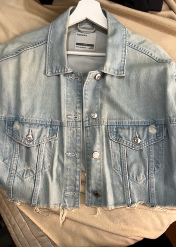 Düğmeli Kısa Kollu Denim Ceket