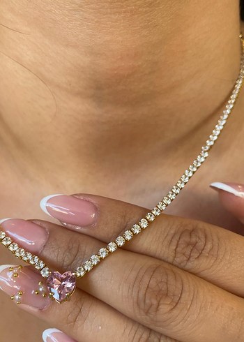 Diğer Gold Taşlı Pink Heart Kolye