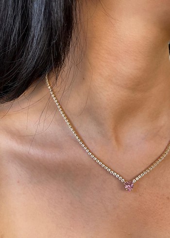 Gold Taşlı Pink Heart Kolye
