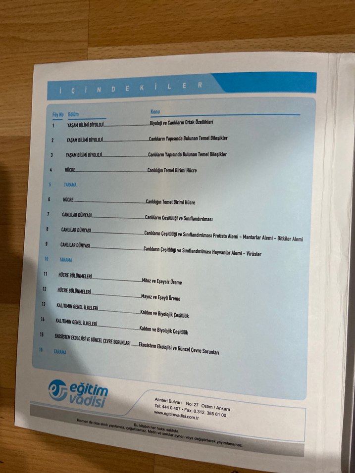 TYT Biyoloji Sınav Hazırlık Föyü - Eğitim Vadisi - Görsel 2