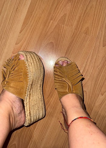 Kahverengi Süet Püsküllü Kadın Dolgu Topuk Espadril - Görsel 4