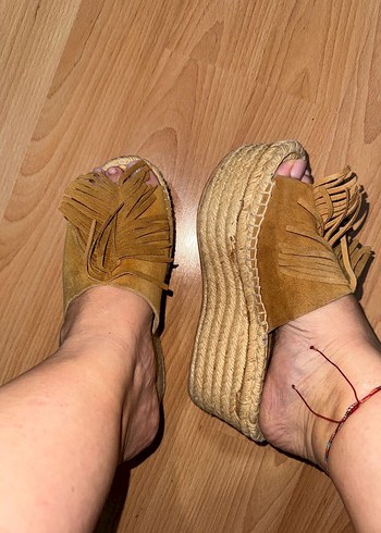 39 Beden kahverengi Renk Kahverengi Süet Püsküllü Kadın Dolgu Topuk Espadril