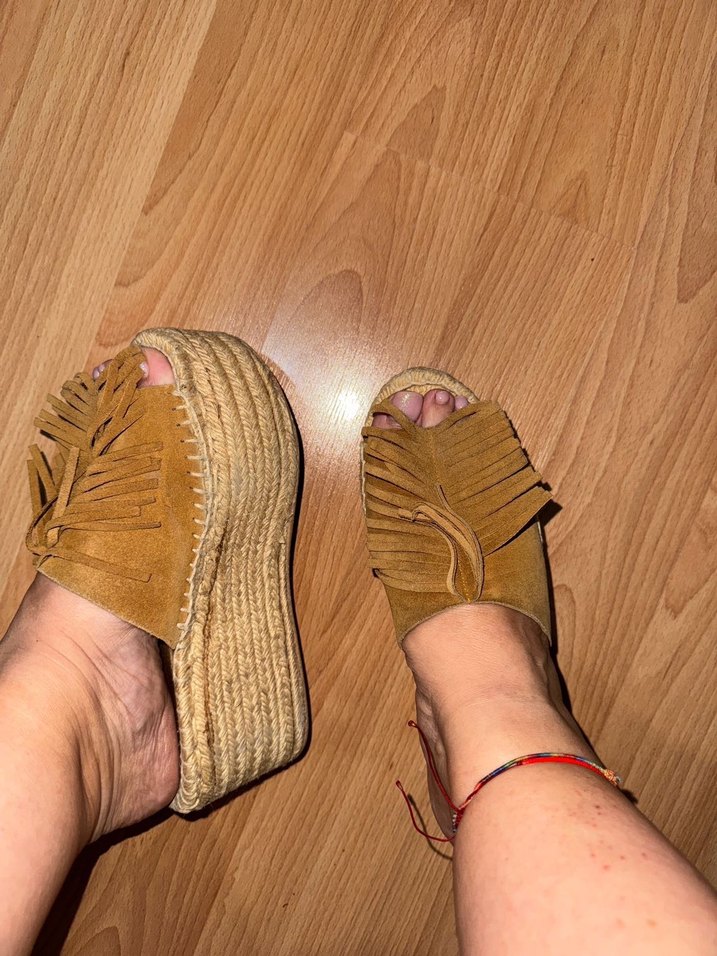 Kahverengi Süet Püsküllü Kadın Dolgu Topuk Espadril - Görsel 4