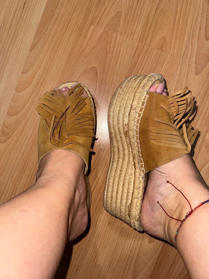 Kahverengi Süet Püsküllü Kadın Dolgu Topuk Espadril - Görsel 5