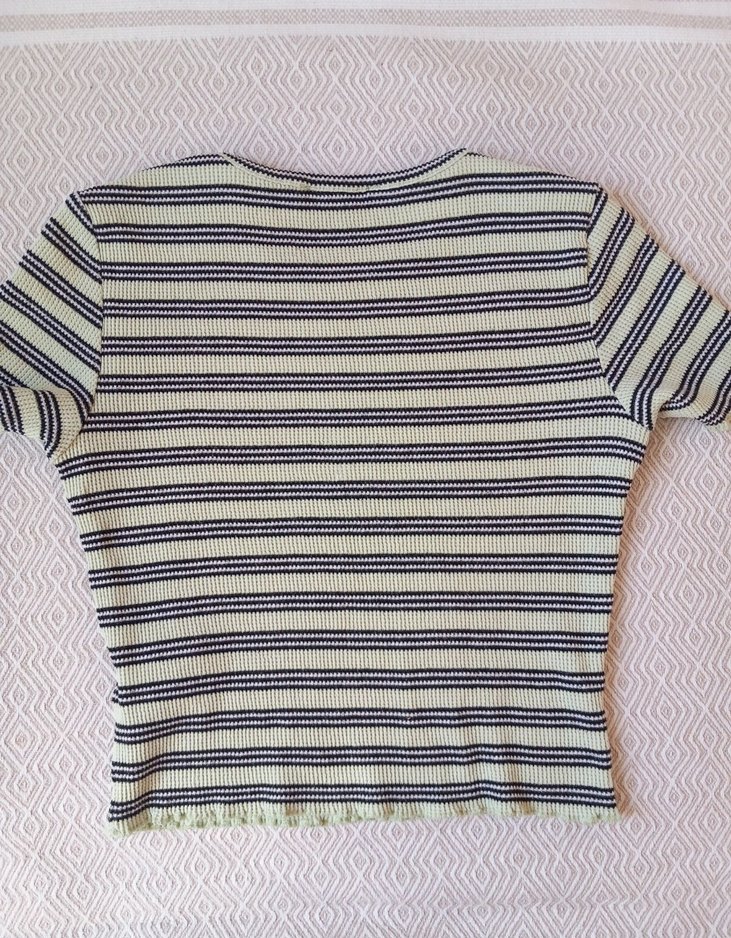 Çizgili Kısa Kollu Mini Kadın Crop - Görsel 2