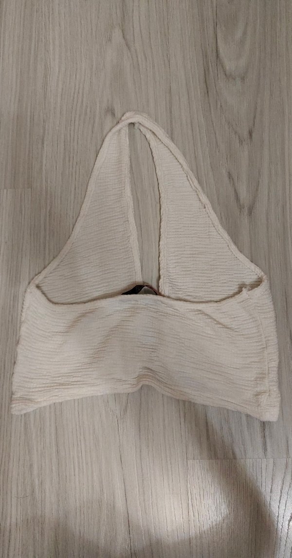 Beyaz Keten Halter Yaka Kısa Üst - Görsel 2