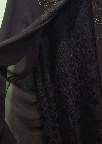52 Beden koyu mor İşlemeli Uzun Kadın Abiye Elbise