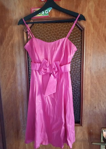 Pembe Midi Askılı Abiye Elbise
