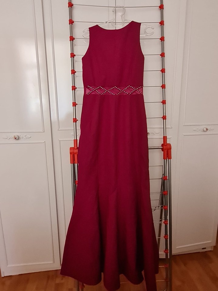 Fuşya V Yakalı Uzun Abiye Elbise - Görsel 4