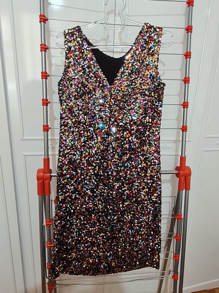 Renkli Payetli Midi Abiye Elbise - Görsel 2