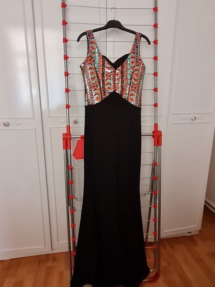 Pul İşlemeli V Yakalı Uzun Bohem Elbise - Görsel 2