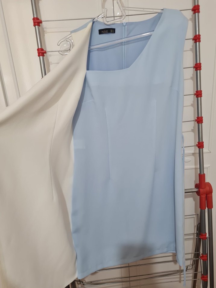 Kolsuz Mavi Beyaz Mini Elbise - Görsel 2