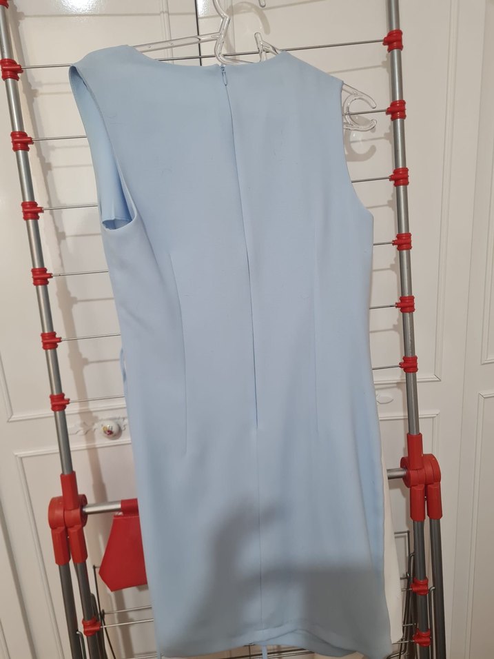 Kolsuz Mavi Beyaz Mini Elbise - Görsel 3