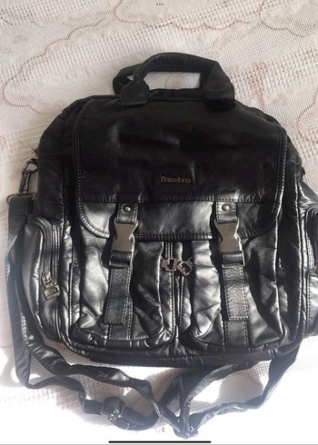 Barcelona yıkanmış Siyah Deri Biker Sırt Çantası - Görsel 6
