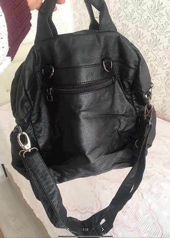 Barcelona yıkanmış Siyah Deri Biker Sırt Çantası - Görsel 2