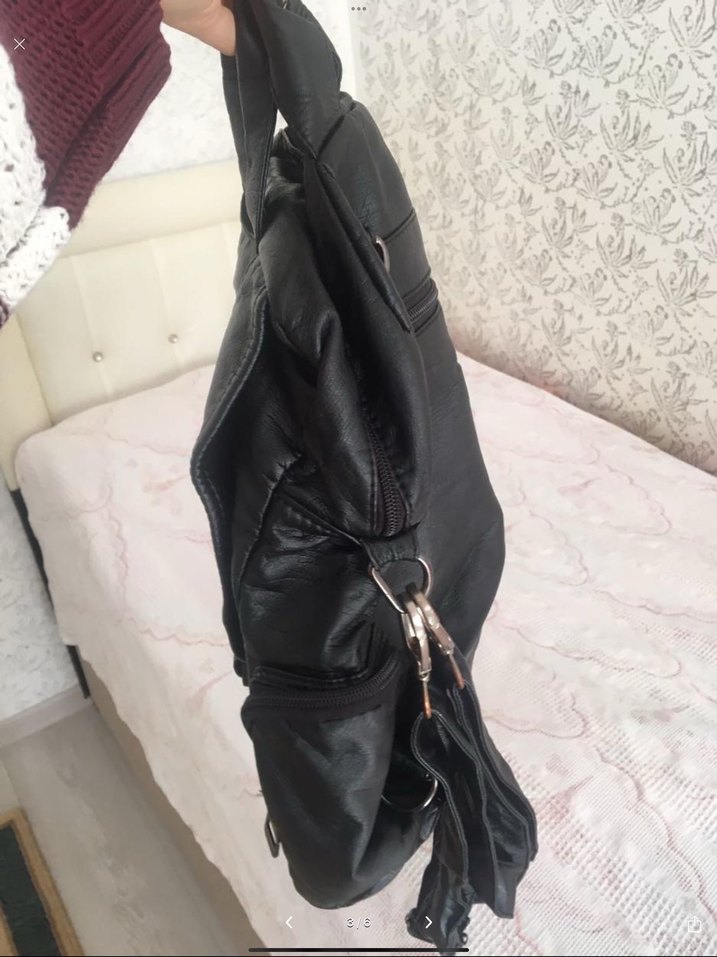 Barcelona yıkanmış Siyah Deri Biker Sırt Çantası - Görsel 3