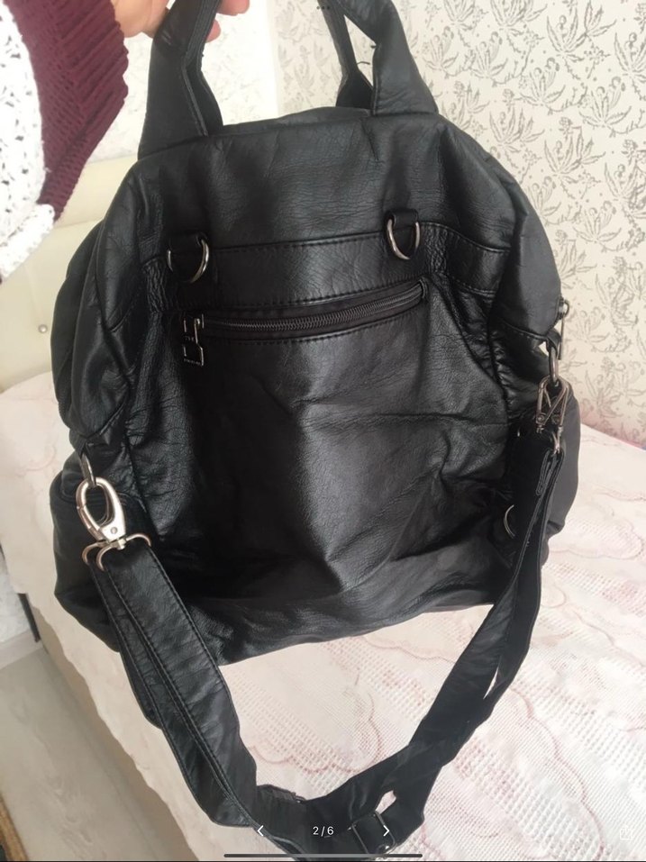 Barcelona yıkanmış Siyah Deri Biker Sırt Çantası - Görsel 2