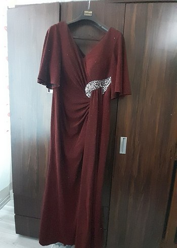 Bordo Drapeli Uzun Abiye Elbise
