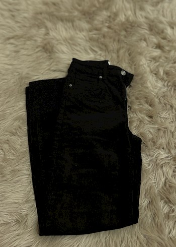 Fitilli kadife siyah pantolon - Görsel 5