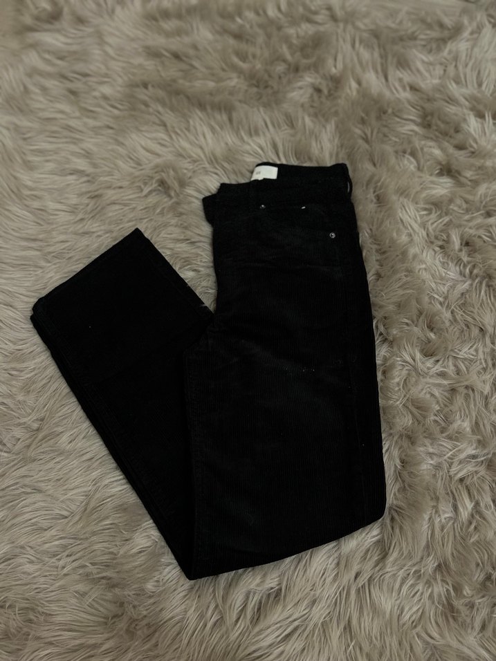 Fitilli kadife siyah pantolon - Görsel 3