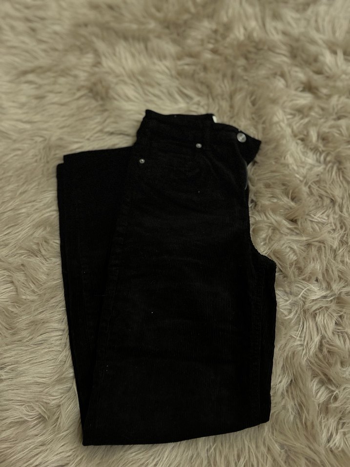 Fitilli kadife siyah pantolon - Görsel 5