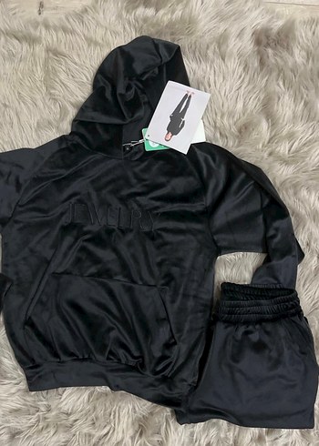 Siyah Kadife Kapüşonlu Kadın Eşofman Takımı - Görsel 3