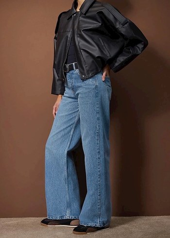 Açık mavi yüksek bel wide leg palazzo jeans - Görsel 2