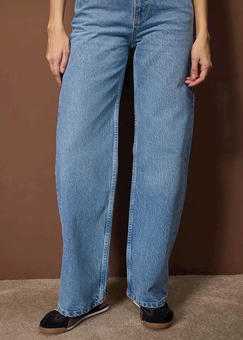 Açık mavi yüksek bel wide leg palazzo jeans - Görsel 3