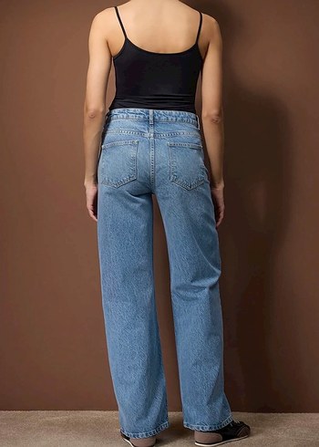 Açık mavi yüksek bel wide leg palazzo jeans - Görsel 4