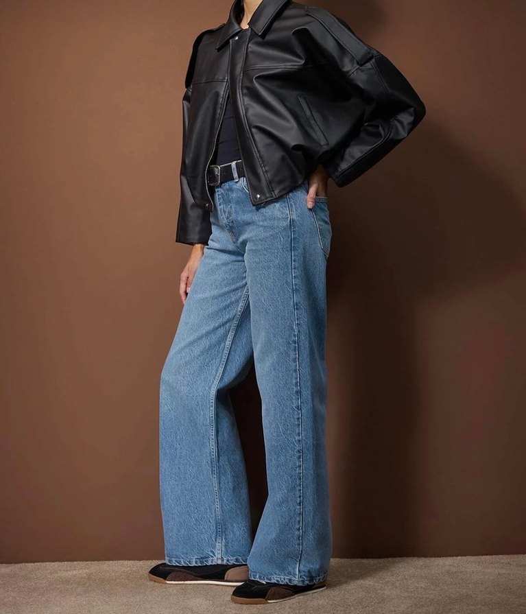 Açık mavi yüksek bel wide leg palazzo jeans - Görsel 2