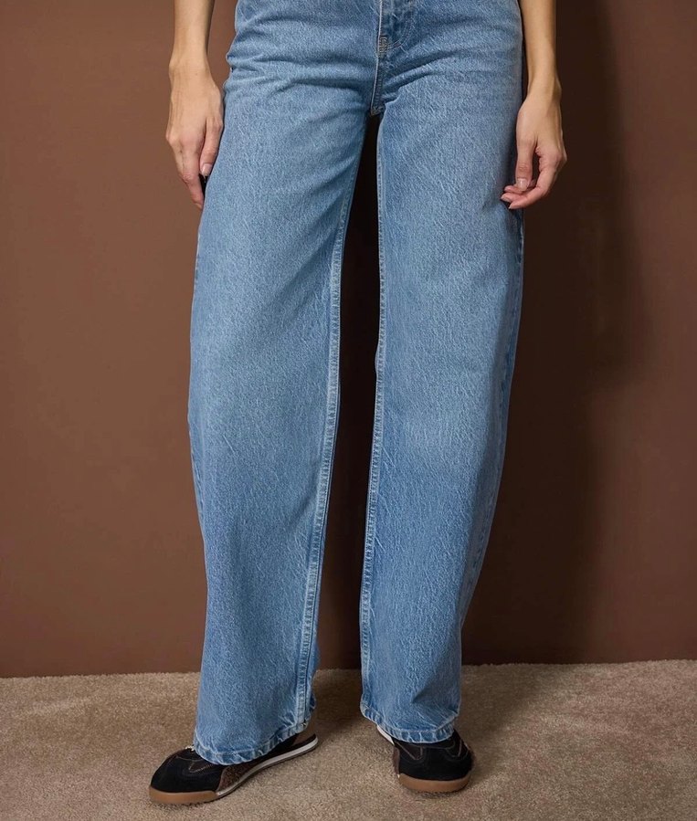 Açık mavi yüksek bel wide leg palazzo jeans - Görsel 3
