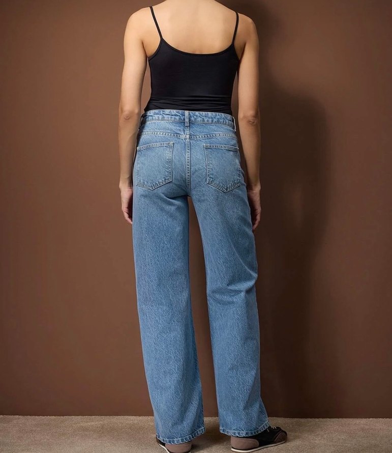 Açık mavi yüksek bel wide leg palazzo jeans - Görsel 4