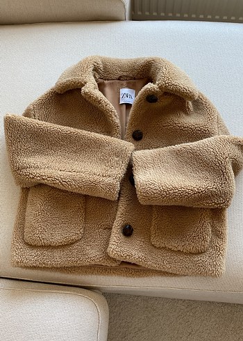 Zara Zara Bej Peluş Detaylı Midi Kadın Ceket