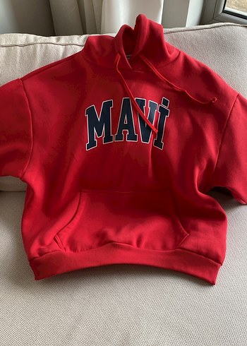Kırmızı Mavi Baskılı Kadın Sweatshirt