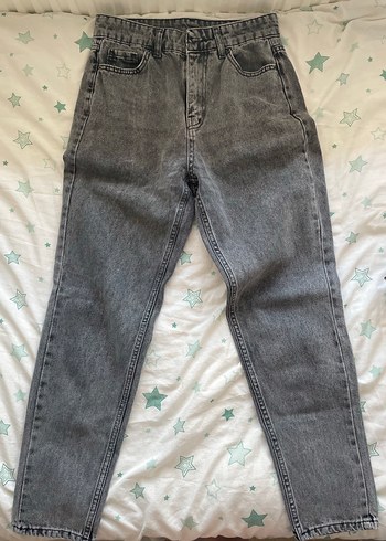 Gri Kadın Bol Kesim Midi Denim Pantolon