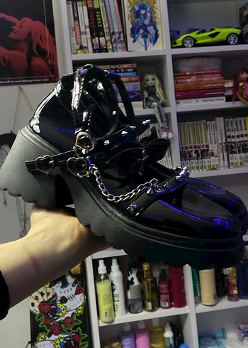 Zincir Detaylı Siyah Platform lolita ayakkabı - Görsel 2