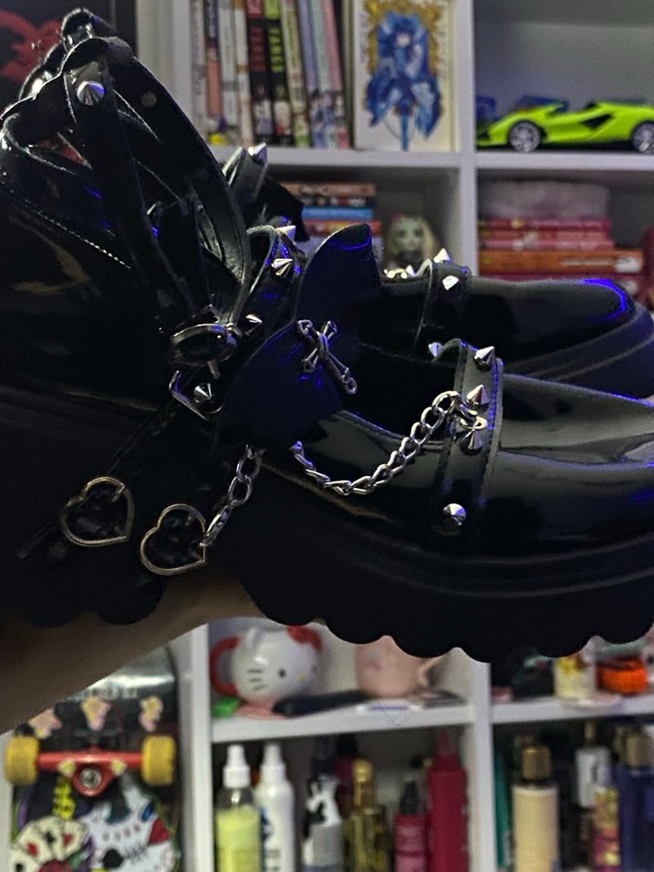 Zincir Detaylı Siyah Platform lolita ayakkabı - Görsel 3