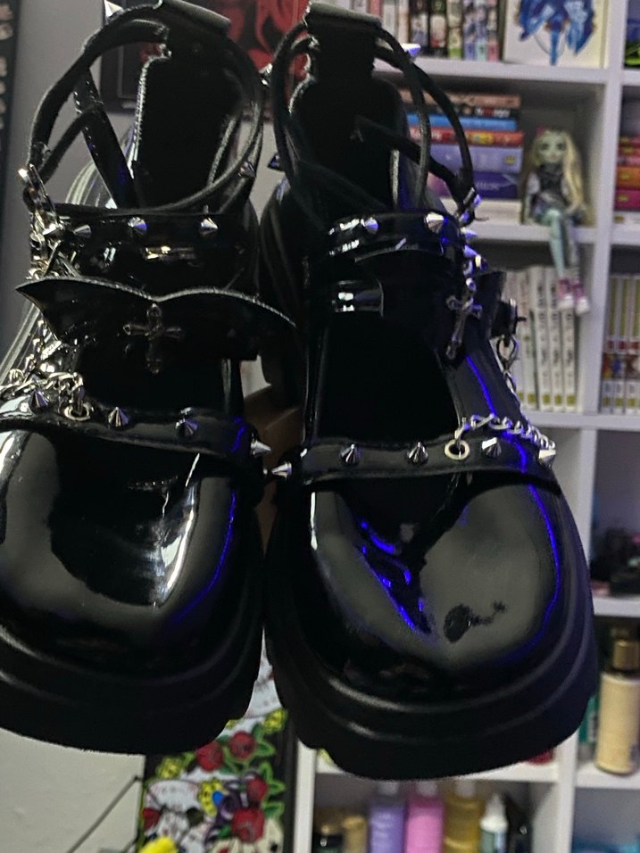 Zincir Detaylı Siyah Platform lolita ayakkabı - Görsel 4
