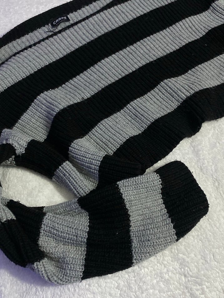 Çizgili Gri Siyah Triko Kadın Kazak - Görsel 2