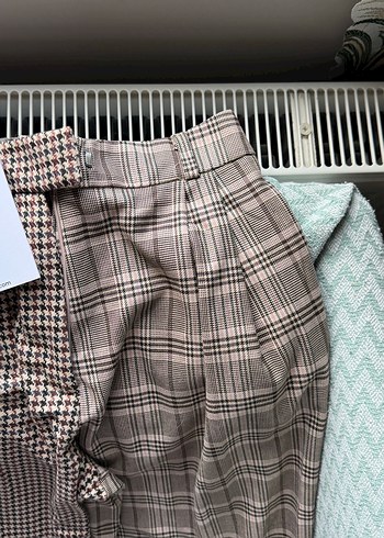 Vatkalı Bej Ekose Desenli Kadın Kumaş Pantolon - Görsel 5