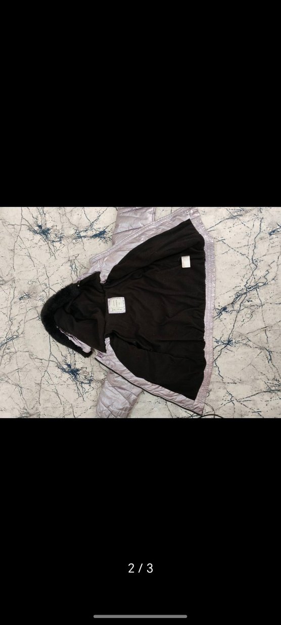 Kız Çocuk metalik renk Kapüşonlu Kürklü Mont - Görsel 2