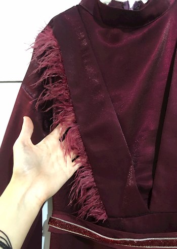 44 Beden Bordo Abiye Elbise