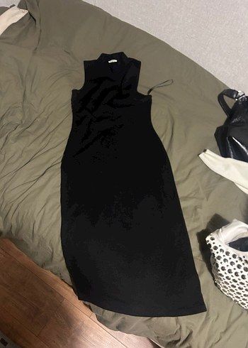 Siyah Yarım Balıkçı Yaka Midi Elbise - Görsel 3