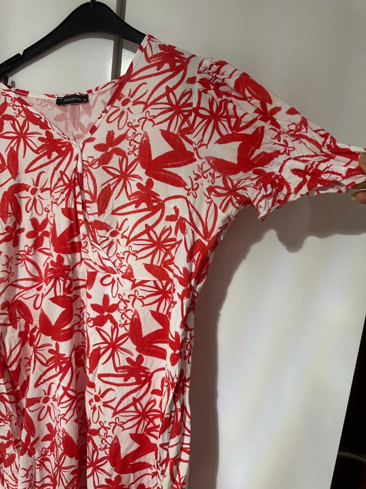 Kırmızı Desenli Midi Günlük Elbise - Görsel 2